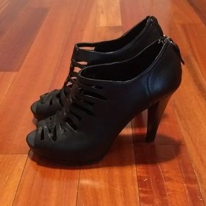 Calvin Klein Black Leather Peep Toe Raine Booties